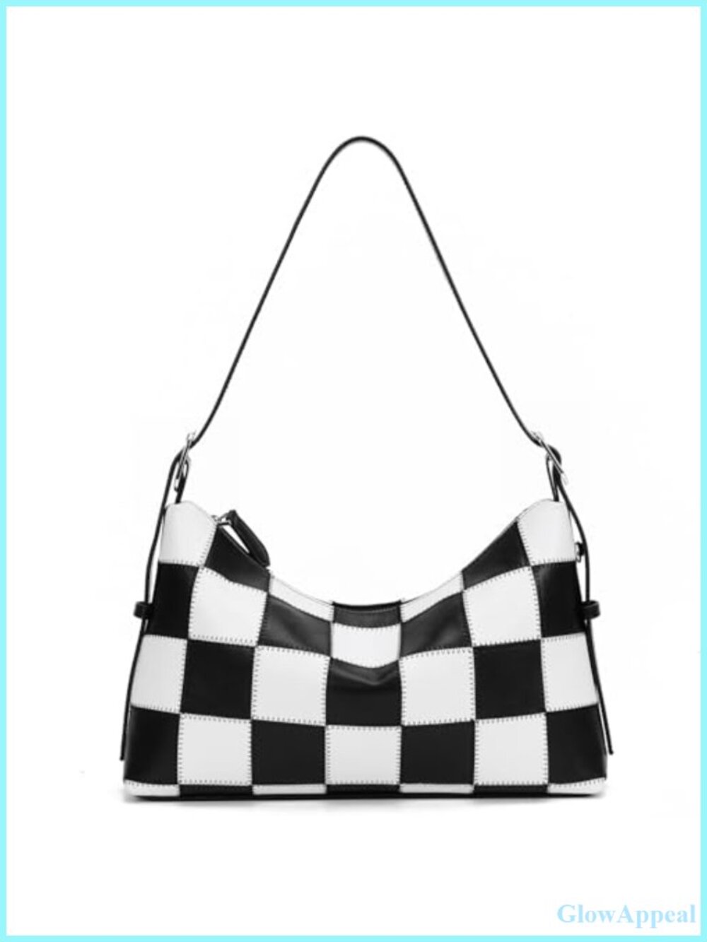 Vegan Leather Checkered Shoulder Bag Adjustable Strap Crossbody Tote